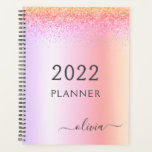 2022 Rainbow Pastel Glitter Girly Monogram Planner<br><div class="desc">2022 Rainbow Pastel Faux Sparkle Glitter Monogram Name and Initial Metallic Stainless Steel Spiral Notebook Wedding Event Calendar Planner. This makes the perfect sweet 16 birthday,  wedding,  bridal shower,  anniversary,  baby shower or bachelorette party gift for someone that loves glam luxury and chic styles.</div>