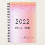 2022 Rainbow Pastel Glitter Girly Monogram Planner<br><div class="desc">2022 Rainbow Pastel Faux Sparkle Glitter Monogram Name and Initial Metallic Stainless Steel Spiral Notebook Wedding Event Calendar Planner. This makes the perfect sweet 16 birthday,  wedding,  bridal shower,  anniversary,  baby shower or bachelorette party gift for someone that loves glam luxury and chic styles.</div>