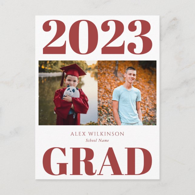 2022 Red Modern Simple Script Photo Graduation Invitation Postcard (Front)