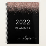 2022 Rose Gold Blush Pink Black Glitter Monogram Planner<br><div class="desc">2022 Rose Gold - Blush Pink and Black Sparkle Glitter Monogram Name and Initial Spiral Notebook. This makes the perfect sweet 16 birthday,  wedding,  bridal shower,  anniversary,  baby shower or bachelorette party gift for someone that loves glam luxury and chic styles.</div>