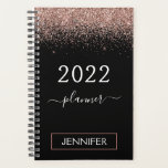 2022 Rose Gold Blush Pink Black Glitter Monogram Planner<br><div class="desc">2022 Rose Gold - Blush Pink and Black Sparkle Glitter Monogram Name or Initial Spiral Calendar Planner Notebook. This makes the perfect sweet 16 birthday,  wedding,  bridal shower,  anniversary,  baby shower or bachelorette party gift for someone that loves glam luxury and chic styles.</div>
