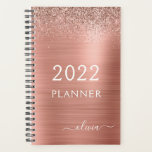 2022 Rose Gold Blush Pink Glitter Monogram Planner<br><div class="desc">2022 Rose Gold - Blush Pink Faux Sparkle Glitter Monogram Name and Initial Brushed Metal Metallic Stainless Steel Spiral Notebook Wedding Event Calendar Planner. This makes the perfect sweet 16 birthday,  wedding,  bridal shower,  anniversary,  baby shower or bachelorette party gift for someone that loves glam luxury and chic styles.</div>