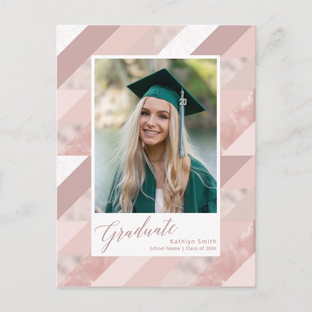 2022 Rose Gold Marble Modern Photo Graduation Invitation Postcard (Front)