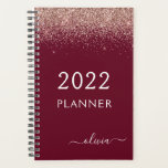 2022 Rose Gold Pink Burgundy Glitter Monogram Planner<br><div class="desc">2022 Rose Gold - Blush Pink and Burgundy Sparkle Glitter Monogram Name and Initial Spiral Notebook. This makes the perfect sweet 16 birthday,  wedding,  bridal shower,  anniversary,  baby shower or bachelorette party gift for someone that loves glam luxury and chic styles.</div>