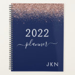 2022 Rose Gold Pink Navy Blue Glitter Monogram Planner<br><div class="desc">2022 Rose Gold - Blush Pink and Navy Blue Sparkle Glitter Monogram Name or Initial Spiral Calendar Planner Notebook. This makes the perfect sweet 16 birthday,  wedding,  bridal shower,  anniversary,  baby shower or bachelorette party gift for someone that loves glam luxury and chic styles.</div>