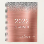 2022 Rose Gold Silver Glitter Monogram Planner<br><div class="desc">2022 Rose Gold - Blush Pink and Silver Faux Sparkle Glitter Monogram Name and Initial Brushed Metal Metallic Stainless Steel Spiral Notebook Wedding Event Calendar Planner. This makes the perfect sweet 16 birthday, wedding, bridal shower, anniversary, baby shower or bachelorette party gift for someone that loves glam luxury and chic...</div>