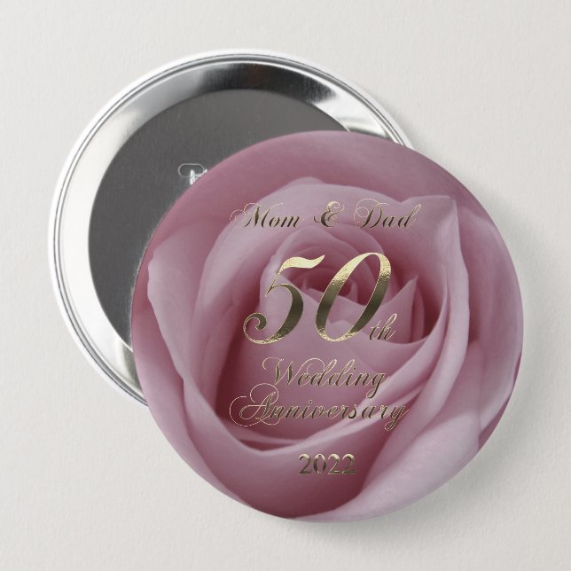 2022 Rose Golden Wedding 50th Anniversary Parents 10 Cm Round Badge (Front & Back)