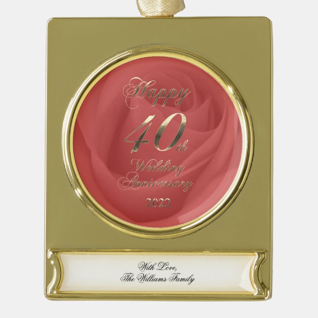 2022 Ruby Wedding 40th Anniversary Gold Plated Ban Gold Plated Banner Ornament (Front)