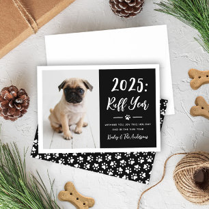 2022 Ruff Year Black Funny Dog Photo Holiday Card