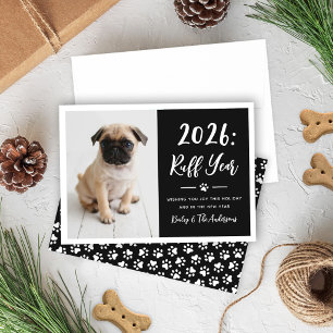 2022 Ruff Year Black Funny Dog Photo Holiday Card
