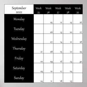 2022 September planner weel number Poster
