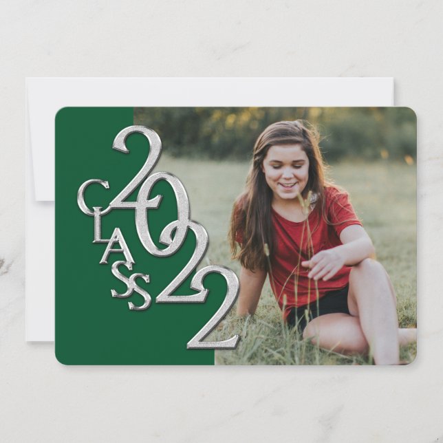 2022 Silver and Green Graduation with Photo Invitation (Front)