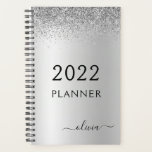 2022 Silver Black Glitter Girly Monogram Planner<br><div class="desc">2022 Silver and Black Faux Sparkle Glitter Monogram Name and Initial Metallic Stainless Steel Spiral Notebook Wedding Event Calendar Planner. This makes the perfect sweet 16 birthday,  wedding,  bridal shower,  anniversary,  baby shower or bachelorette party gift for someone that loves glam luxury and chic styles.</div>