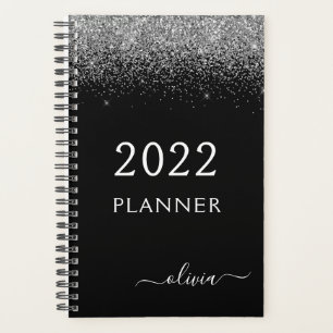 2022 Silver Black Glitter Sparkle Glam Monogram Planner