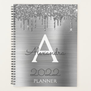 2022 Silver Glitter Glam Monogram Modern Planner