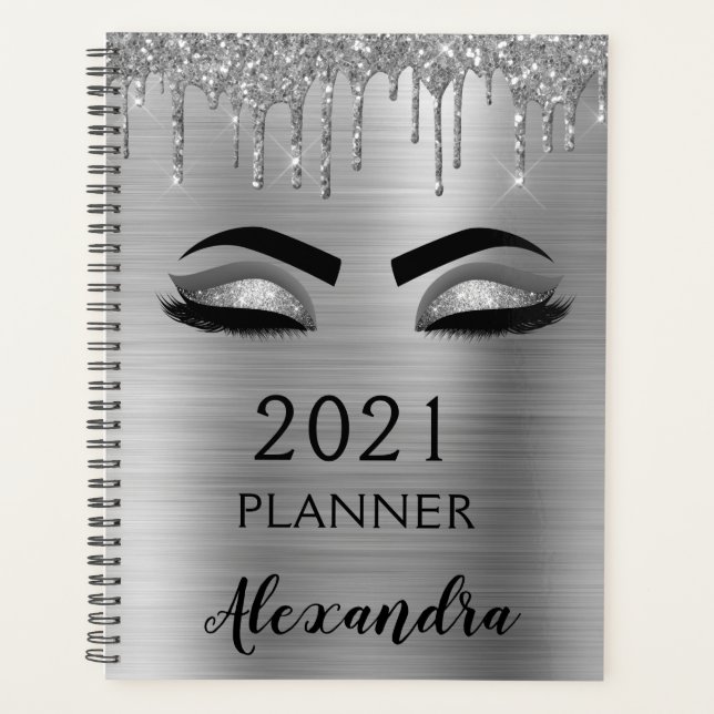 2022 Silver Glitter Sparkle Eyelashes Glam Planner (Front)
