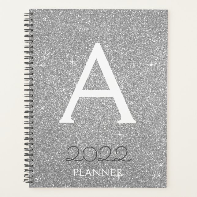 2022 Silver Glitter Sparkle Monogram Planner (Front)
