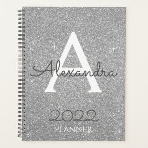 2022 Silver Glitter Sparkle Monogram Planner
