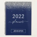 2022 Silver Navy Blue Glitter Monogram Girly Planner<br><div class="desc">2022 Silver and Navy Blue Sparkle Glitter Monogram Name or Initial Spiral Calendar Planner Notebook. This makes the perfect sweet 16 birthday,  wedding,  bridal shower,  anniversary,  baby shower or bachelorette party gift for someone that loves glam luxury and chic styles.</div>