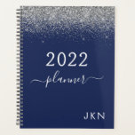 2022 Silver Navy Blue Glitter Monogram Glam Planner<br><div class="desc">2022 Silver and Navy Blue Sparkle Glitter Monogram Name or Initial Spiral Calendar Planner Notebook. This makes the perfect sweet 16 birthday,  wedding,  bridal shower,  anniversary,  baby shower or bachelorette party gift for someone that loves glam luxury and chic styles.</div>