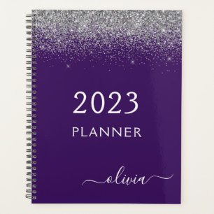 2022 Silver Purple Glitter Sparkle Monogram Planner