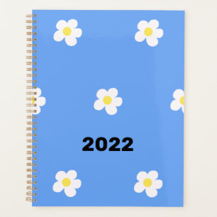 2022 White Flowers on Blue Background Planner