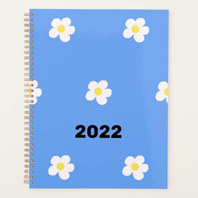 2022 White Flowers on Blue Background Planner (Front)