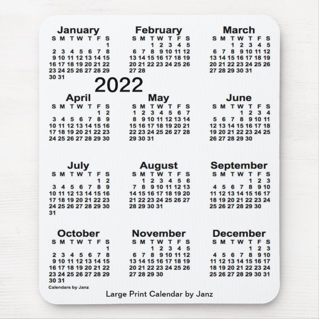 2022 White Large Print Calendar by Janz Mouse Mat (Front)