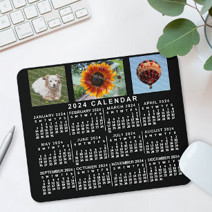 2022 Year Monthly Calendar Black Custom 3 Photos Mouse Mat
