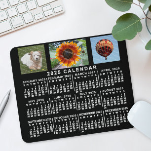 2022 Year Monthly Calendar Black Custom 3 Photos Mouse Mat