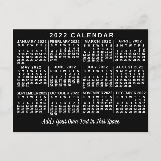 2022 Year Monthly Calendar Classic Black And White Postcard | Zazzle.co.uk