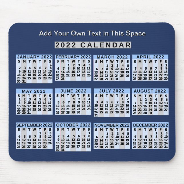 2022 Year Monthly Calendar Easy to Read Business Mouse Mat (Front)