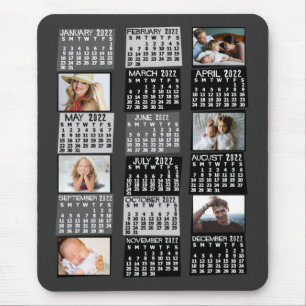 2022 Year Monthly Calendar Mod Black Photo Collage Mouse Mat