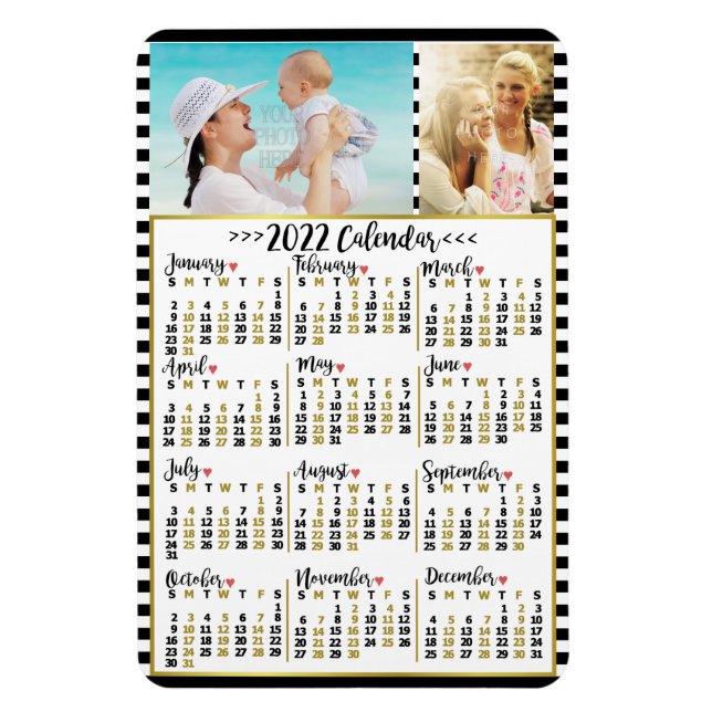 2022 Year Monthly Calendar Stripes | Custom Photos Magnet (Vertical)