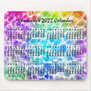 2022 Year Monthly Calendar Tiedye Hippie Rainbow Mouse Mat