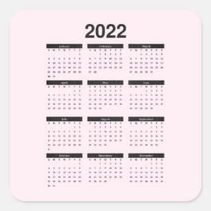 2022 Yearly Calendar on Pale Pink Square Sticker