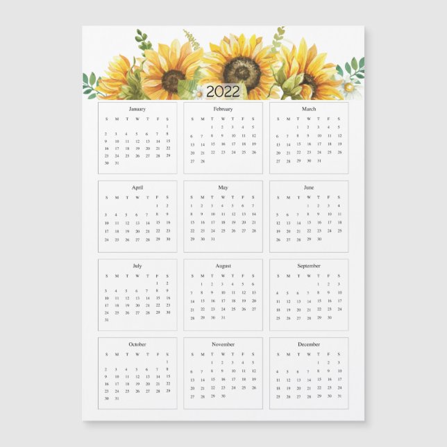 2022 Yearly Calendar with Sunflowers (Front)