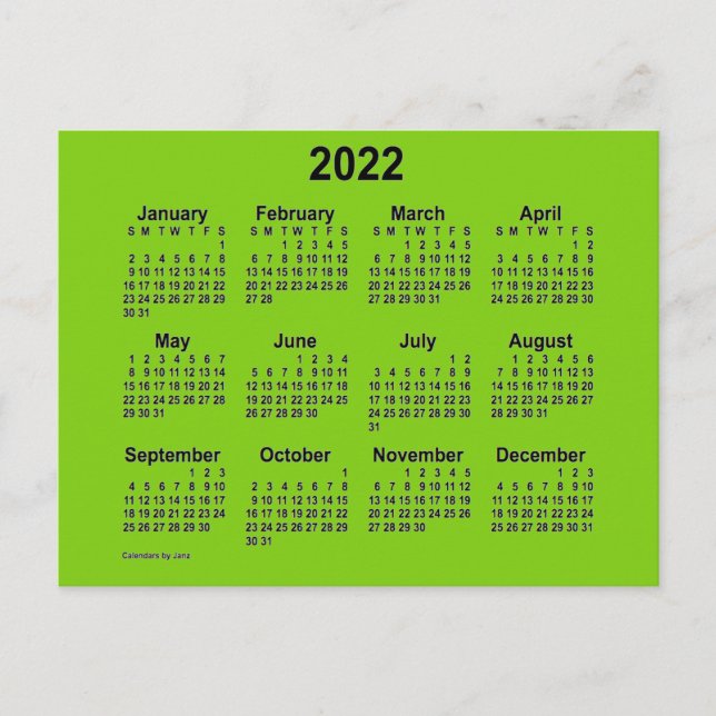 2022 Yellow Green Mini Calendar by Janz Postcard (Front)