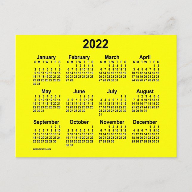 2022 Yellow Mini Calendar by Janz Postcard (Front)