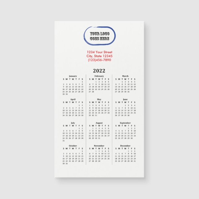 2022 Your Logo Branded Magnetic Calendar (Front)