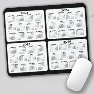 2023 2024 2025 2026 Calendar 4 year black white Mouse Mat