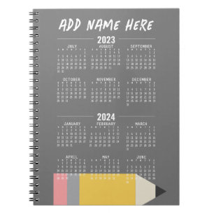 2023-2024 Academic Calendar - July to June Notebook