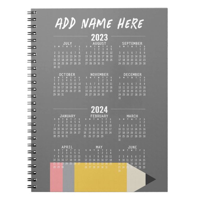 2023-2024 Academic Calendar - July to June Notebook (Front)