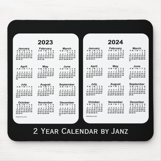 2023-2024 Black and White 2 Year Calendar by Janz Mouse Mat (Front)