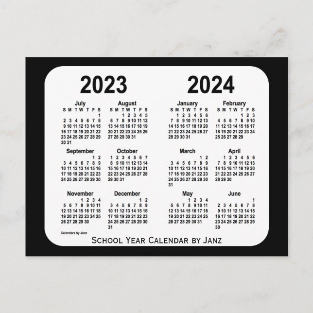 2023-2024 Black and White School Calendar by Janz Postcard (Front)
