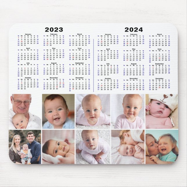 2023 - 2024 Calendar Custom Family Photo Modern Mouse Mat (Front)