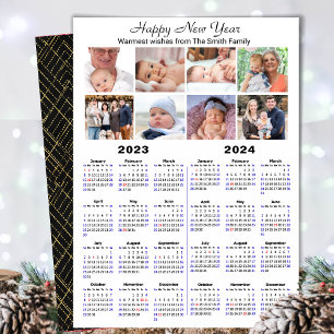 2023 - 2024 Calendar Modern Family 8 Photo Collage Holiday Card