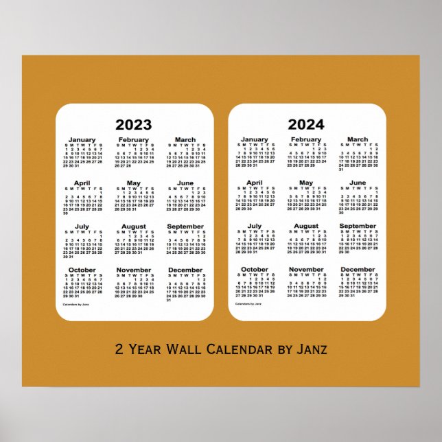 2023-2024 Gold 2 Year Wall Calendar by Janz Poster (Front)