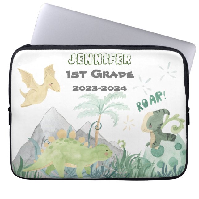 2023-2024 Name Label Back To School Cute Dinosaur Laptop Sleeve (Front)