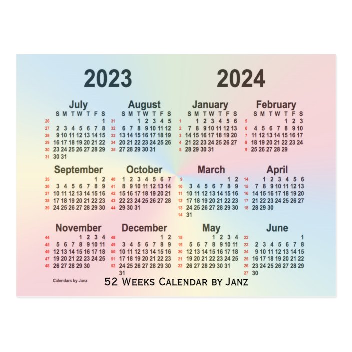 2023-2024 Rainbow 52 Weeks Calendar by Janz Postcard | Zazzle.co.uk